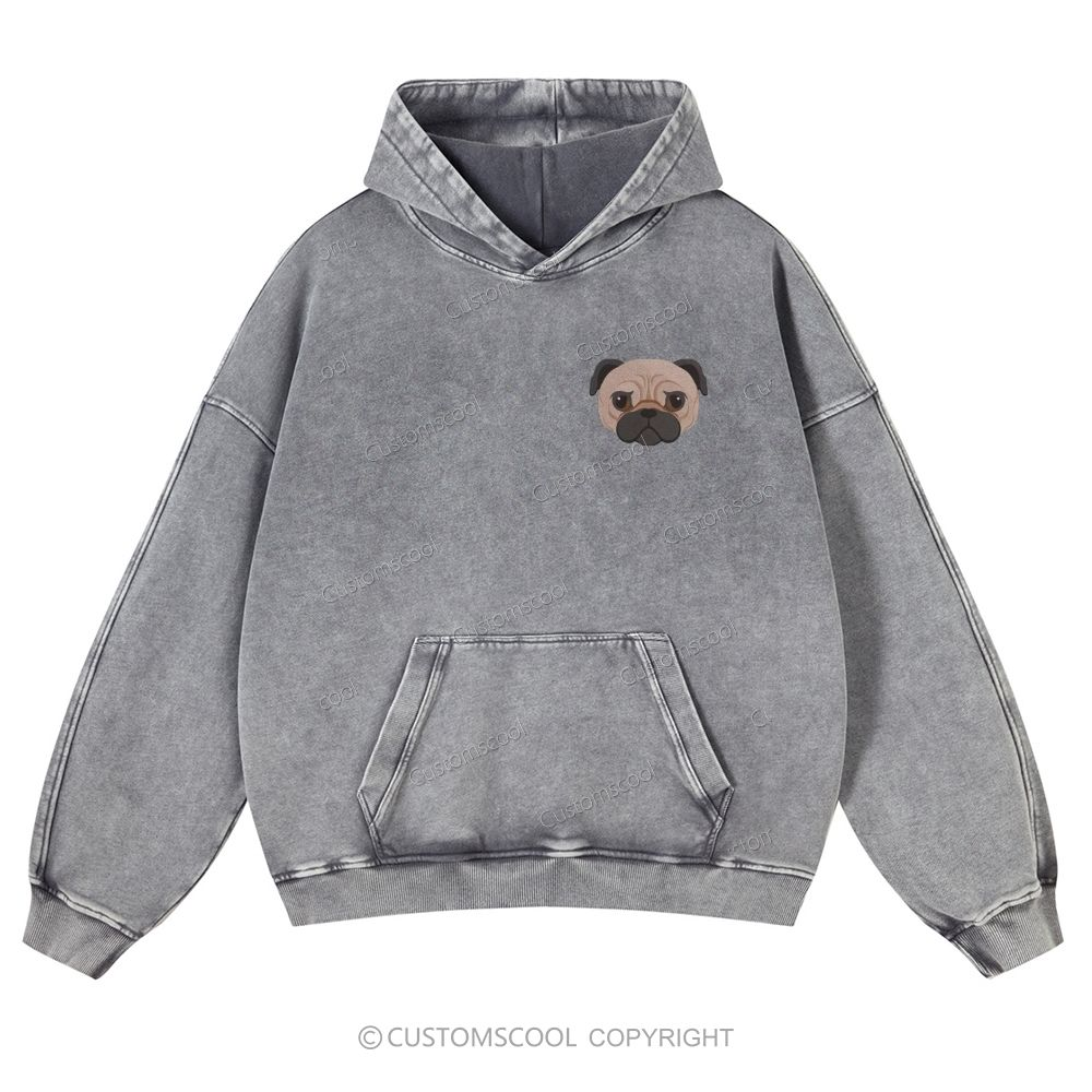 Boxer Pug Pomeranian Welsh Dog Face Embroidery Casual Washed Hoodie