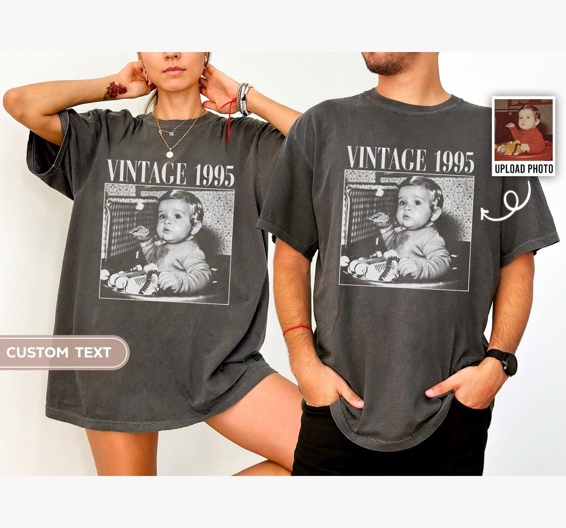 Vintage Addcustom Date Photo Unisex Fit Washed T-Shirt Customscool