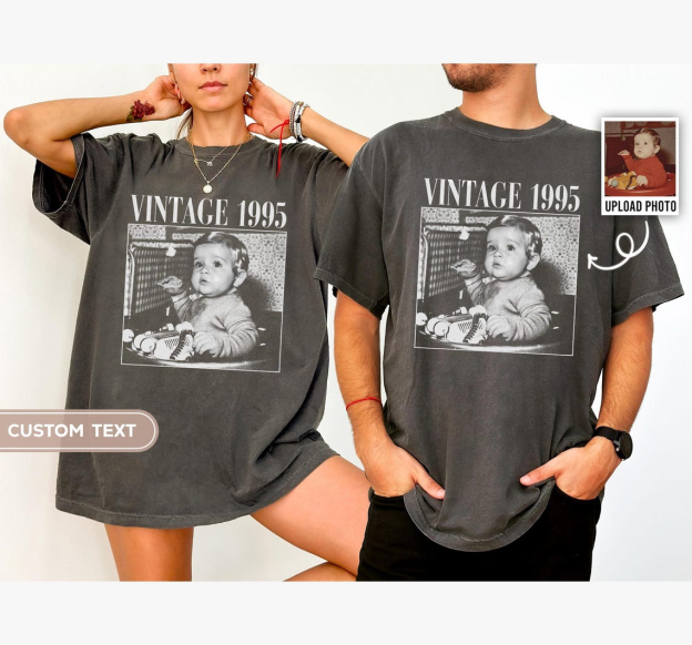 Vintage Addcustom Date Photo Unisex Fit Washed T-Shirt Customscool