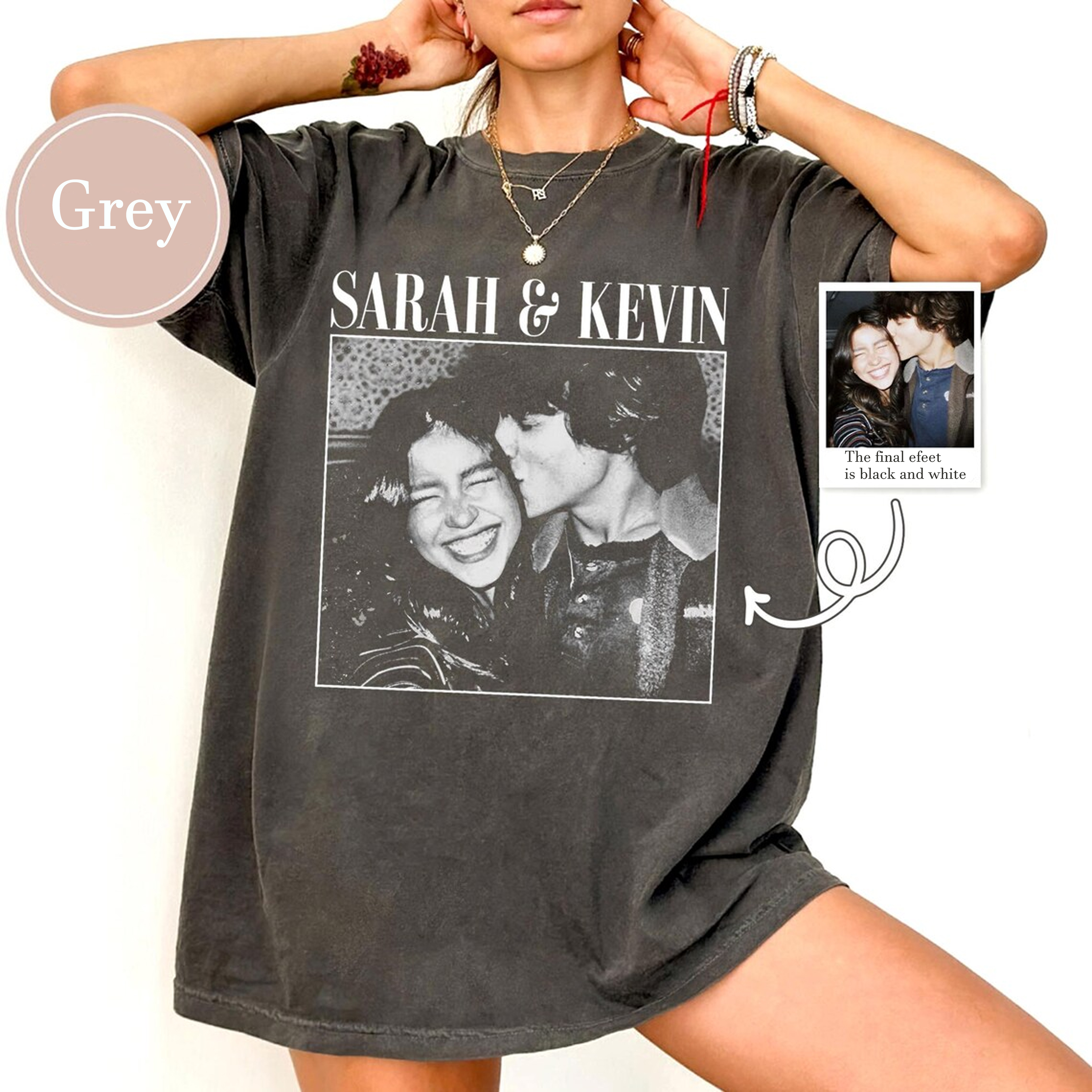Addcustom Two Names And One Photo Unisex Fit Washed T-Shirt Customscool