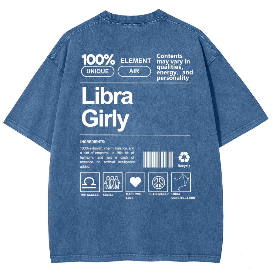 Libra Girly Unisex Fit Washed Oversized T-Shirt