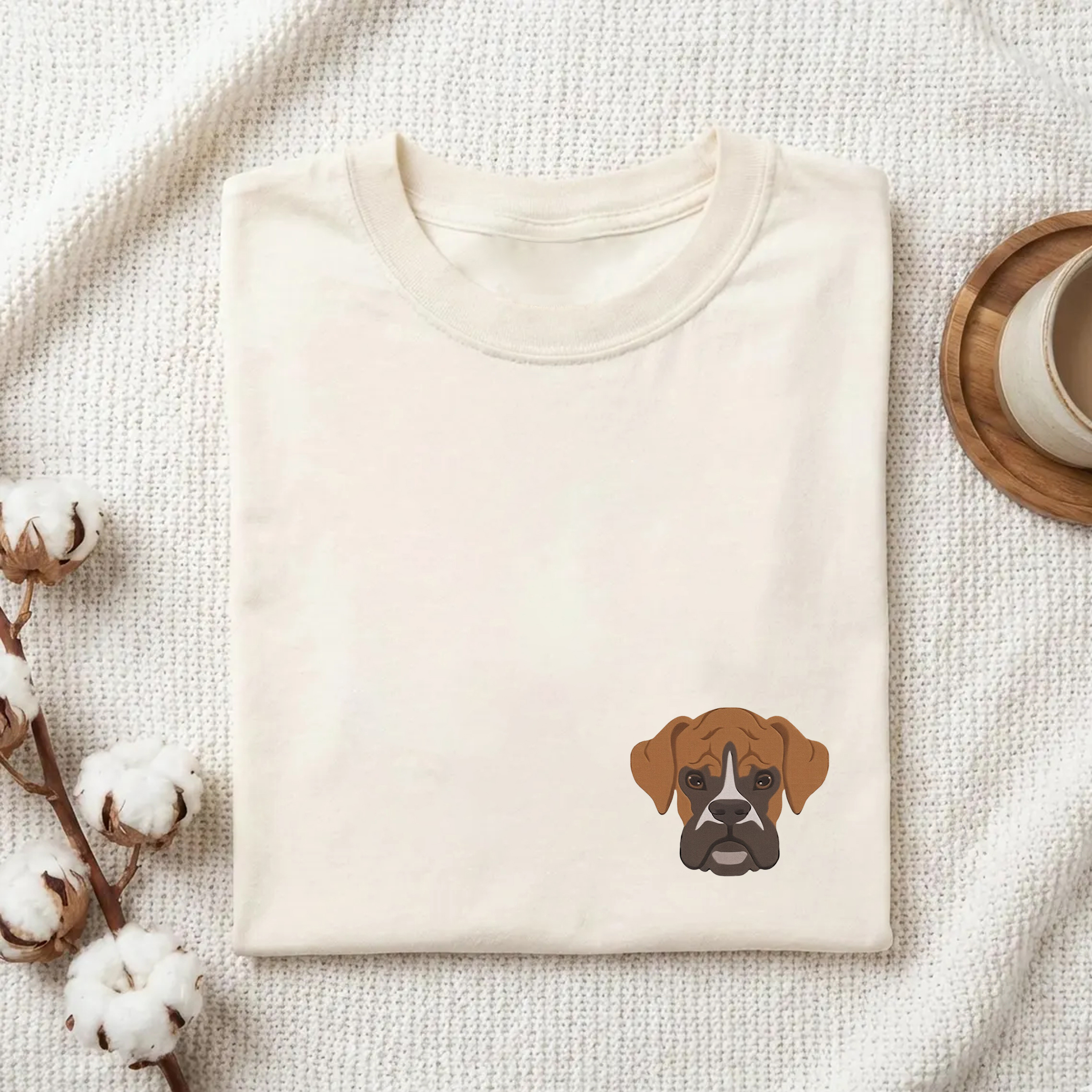 Boxer Pug Pomeranian Welsh Dog Face Embroidery Unisex Fit Washed T-Shirt