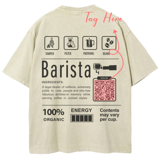 Barista Addcustom QR Code Unisex Fit Washed T-Shirt