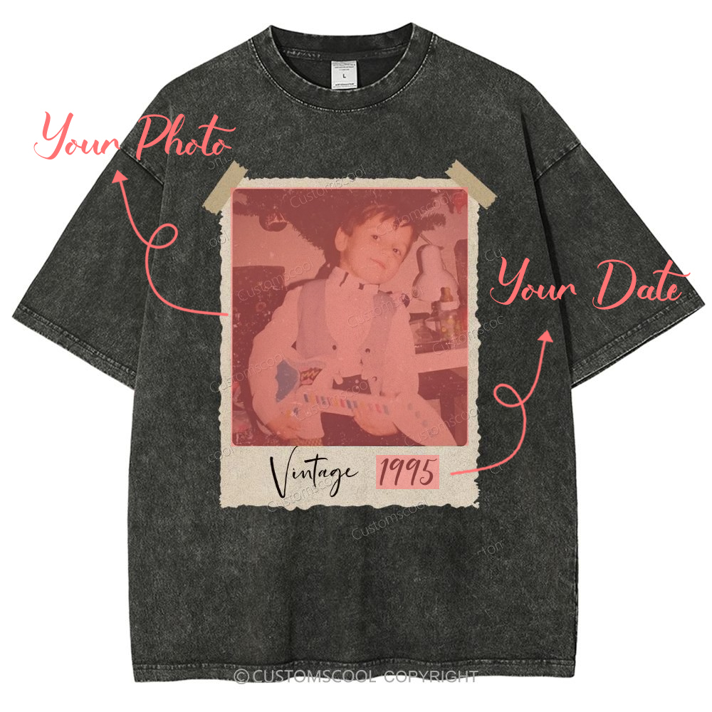 Vintage Addcustom Photo Year Unisex Fit Washed T-Shirt Customscool