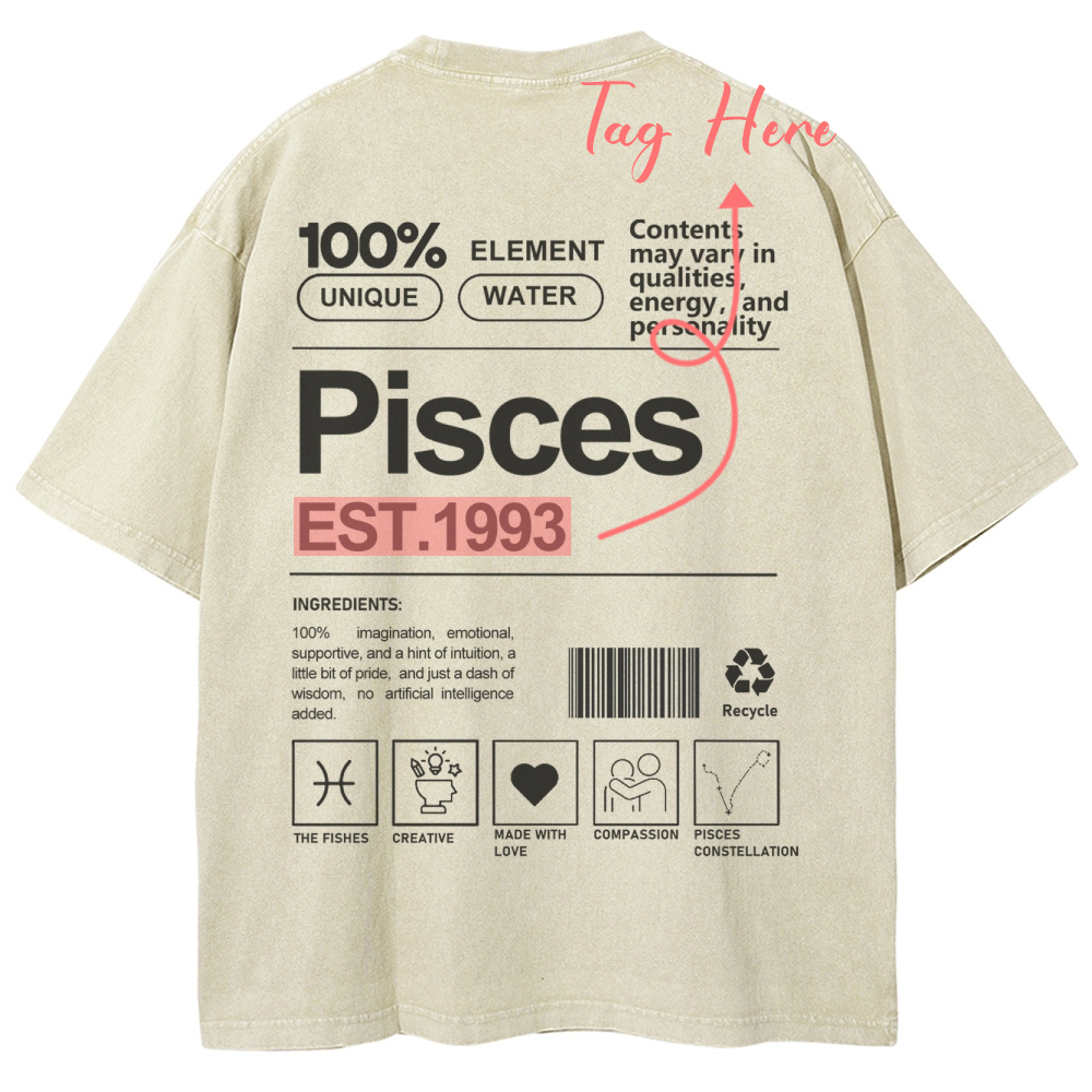Pisces Addcustom Unisex Fit Washed T-Shirt