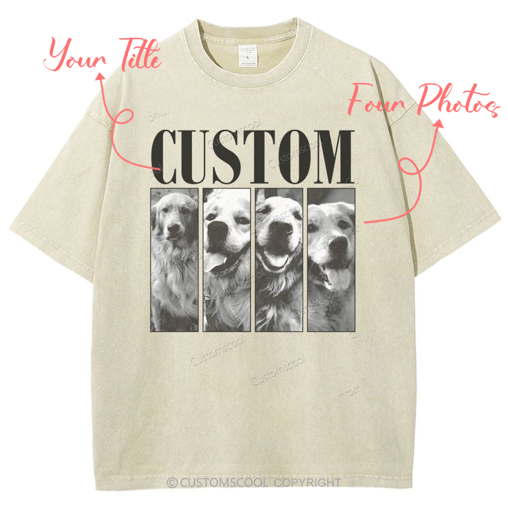 Dog Addcustom Four Photos And Title Unisex Fit Washed T-Shirt
