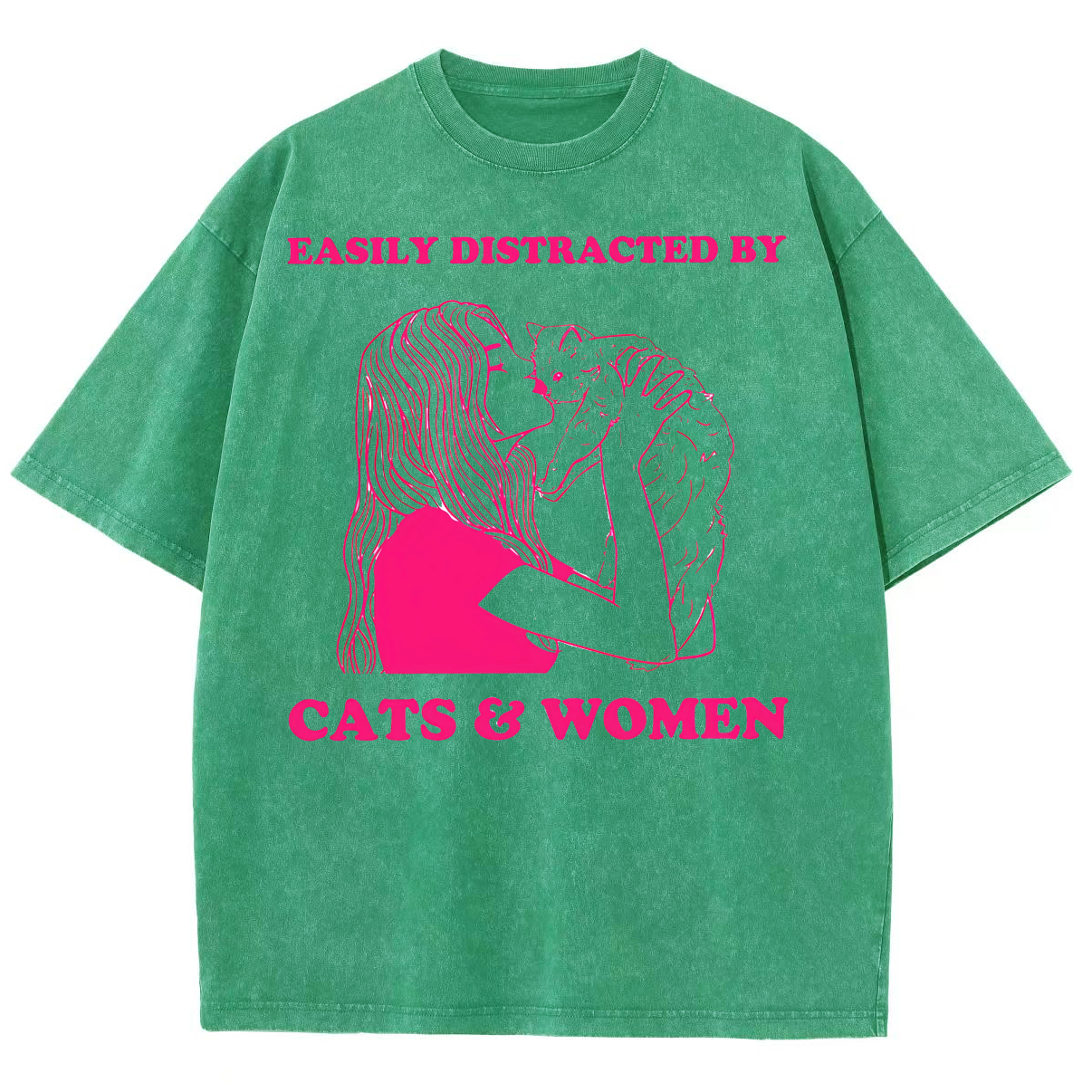 Easily Distracted By Cats & Women Unisex Fit Washed Oversized T-Shirt