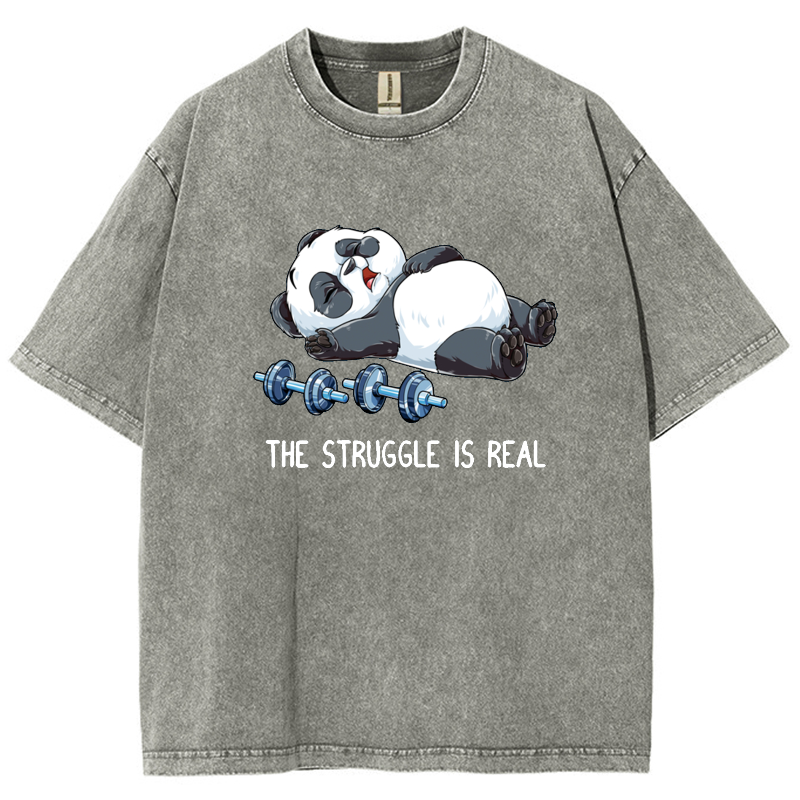 Panda Gym Weightlifting Fitness Washed T-shirt