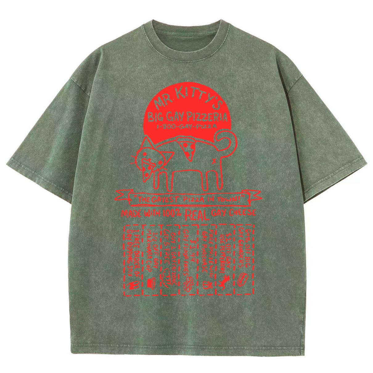 Big Gay Pizzaria Unisex Fit Washed Oversized T-Shirt