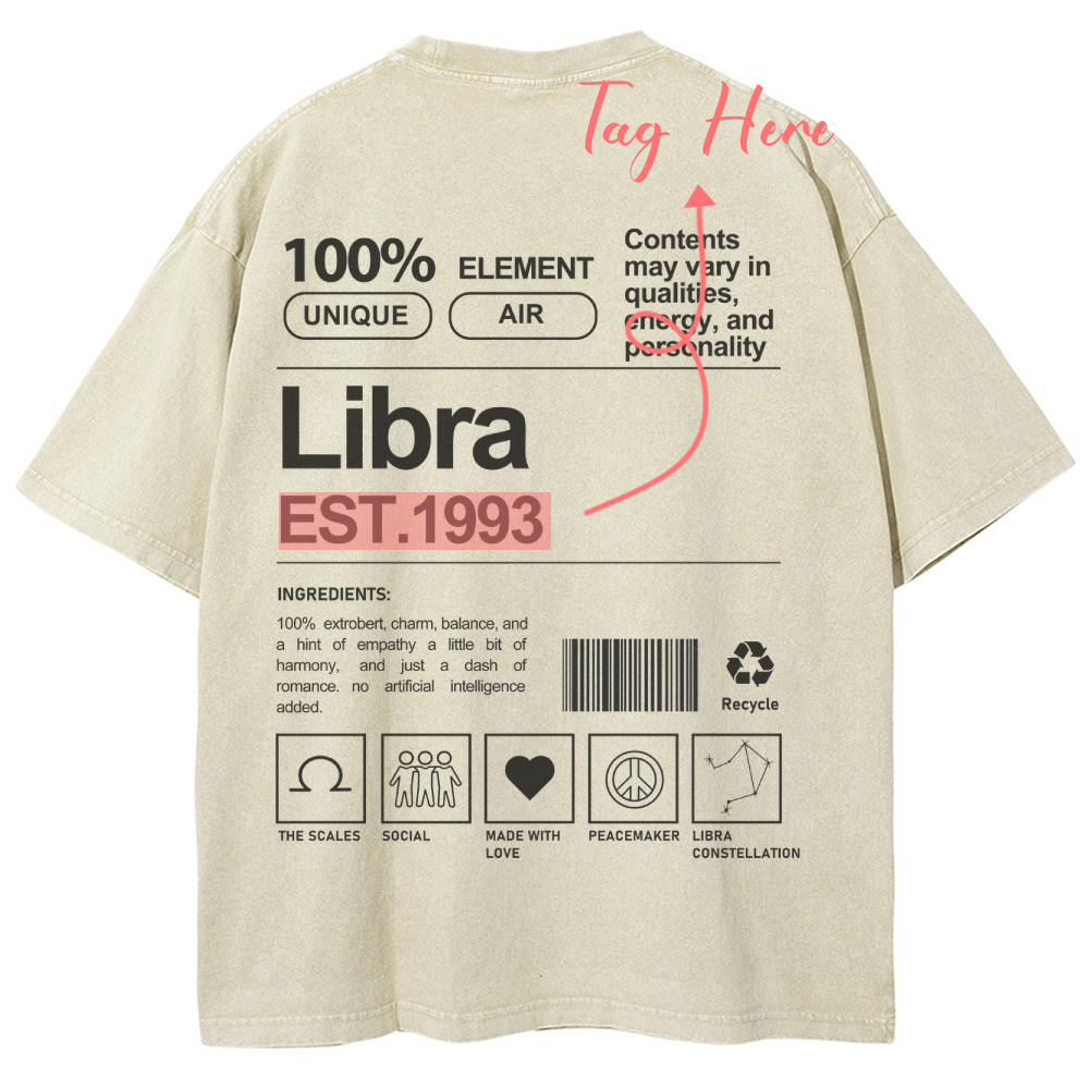 Libra Addcustom Unisex Fit Washed T-Shirt Customscool