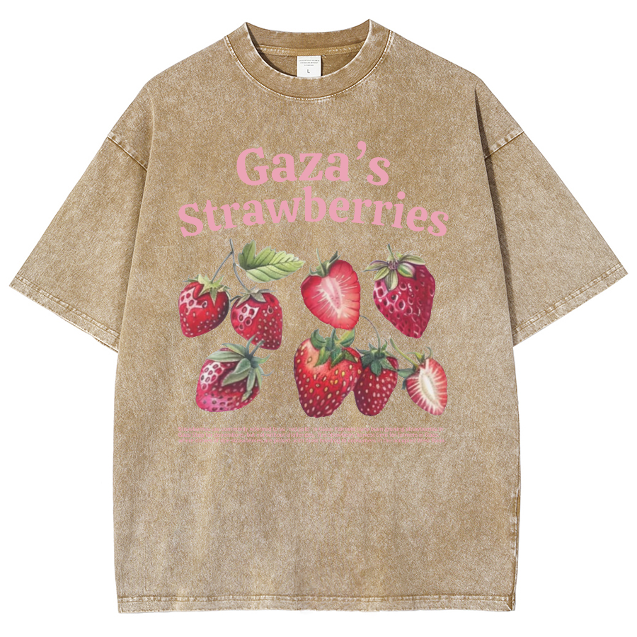 Gaza's Strawberries Fruits Unisex Fit Washed Oversized T-Shirt