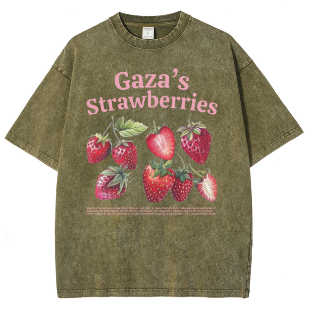 Gaza's Strawberries Fruits Unisex Fit Washed Oversized T-Shirt