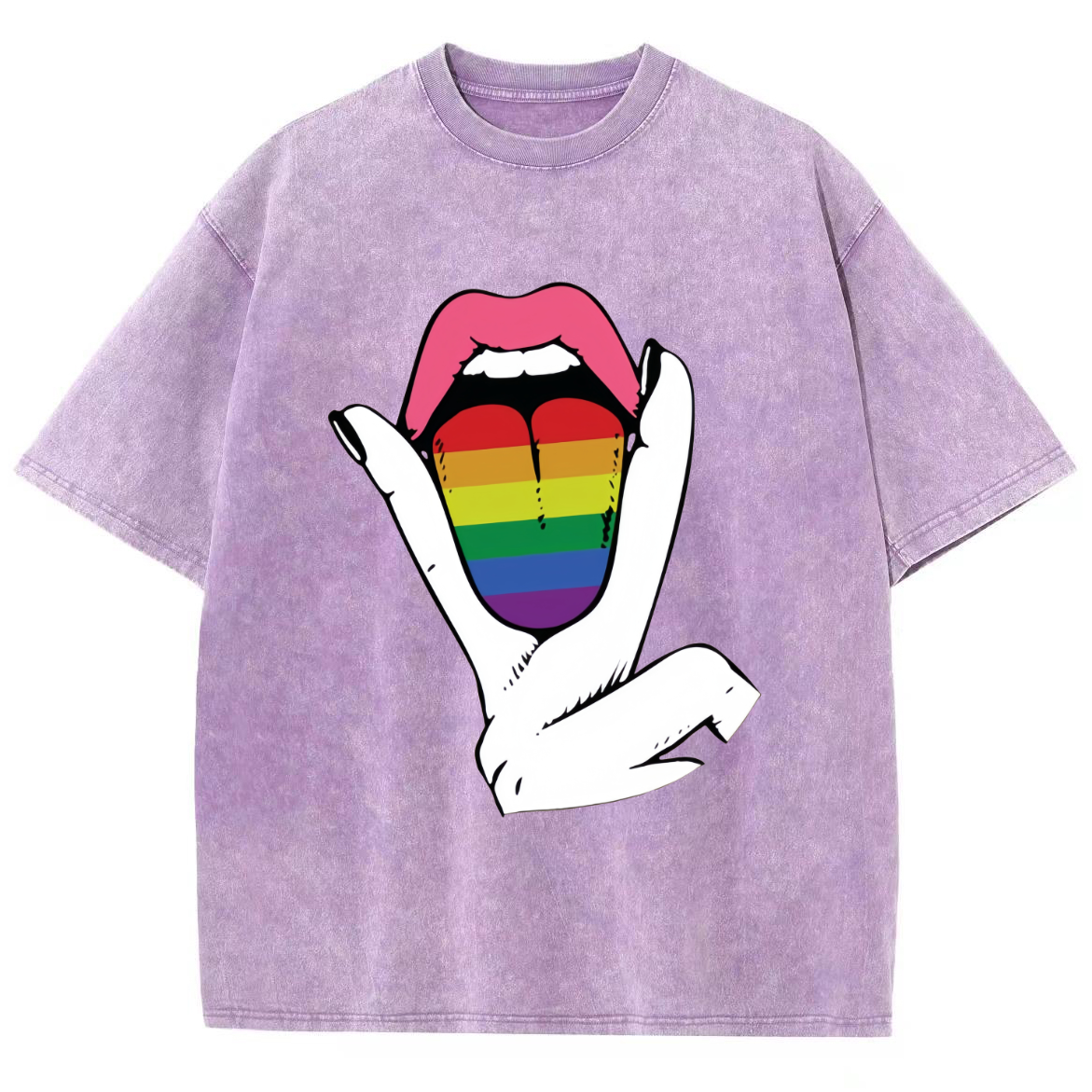 Rainbow Tongue Washed Oversized T-Shirt