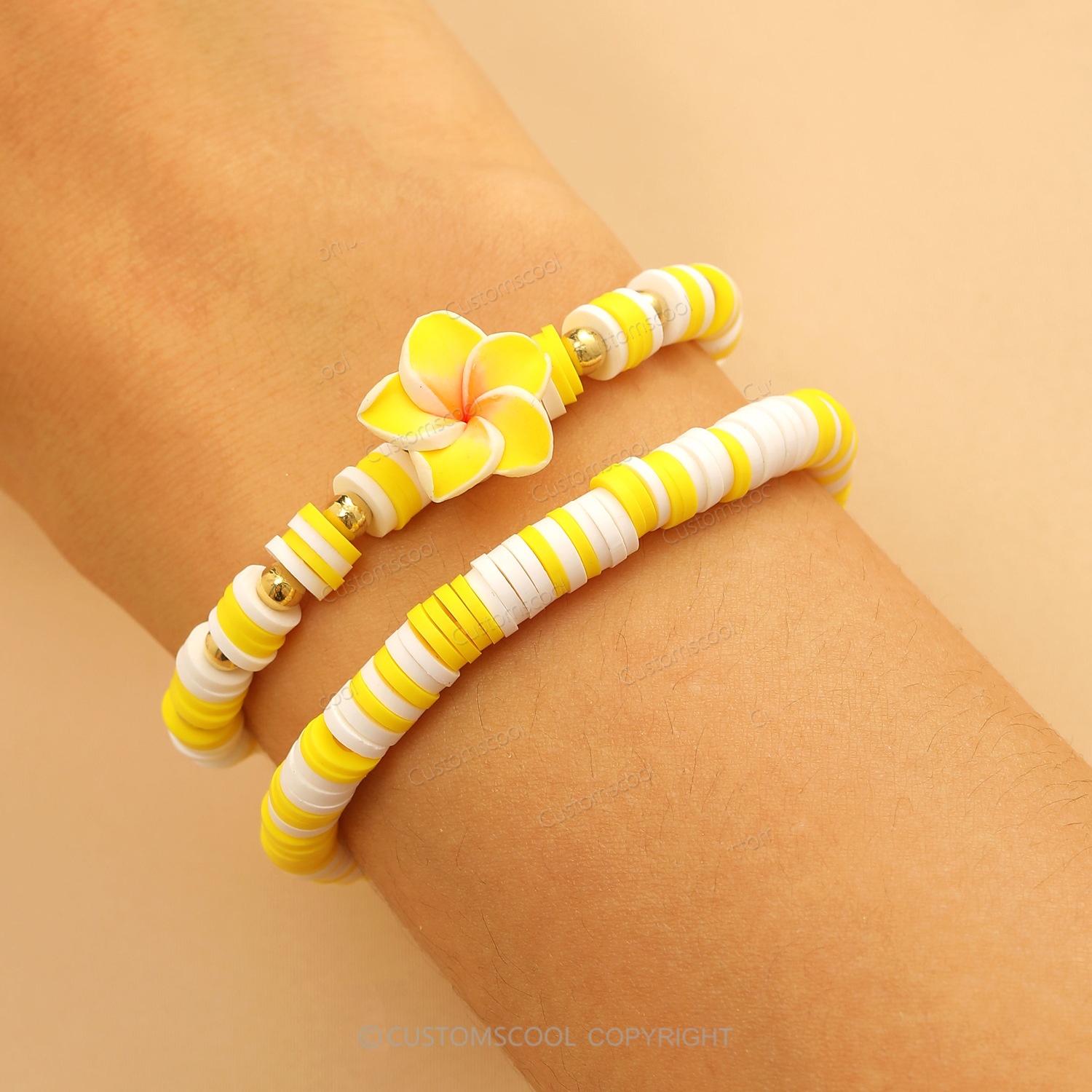 Plumeria Starfish Flowers Alphabet Multi-Layer Stackable Bracelet