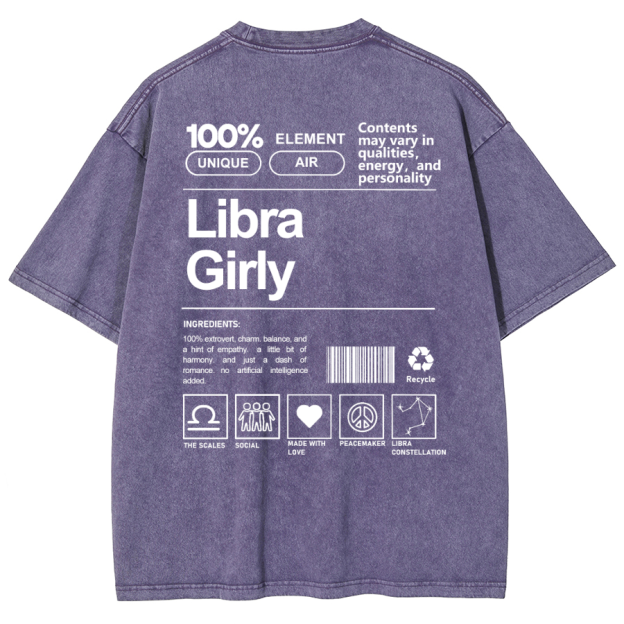 Libra Girly Unisex Fit Washed Oversized T-Shirt