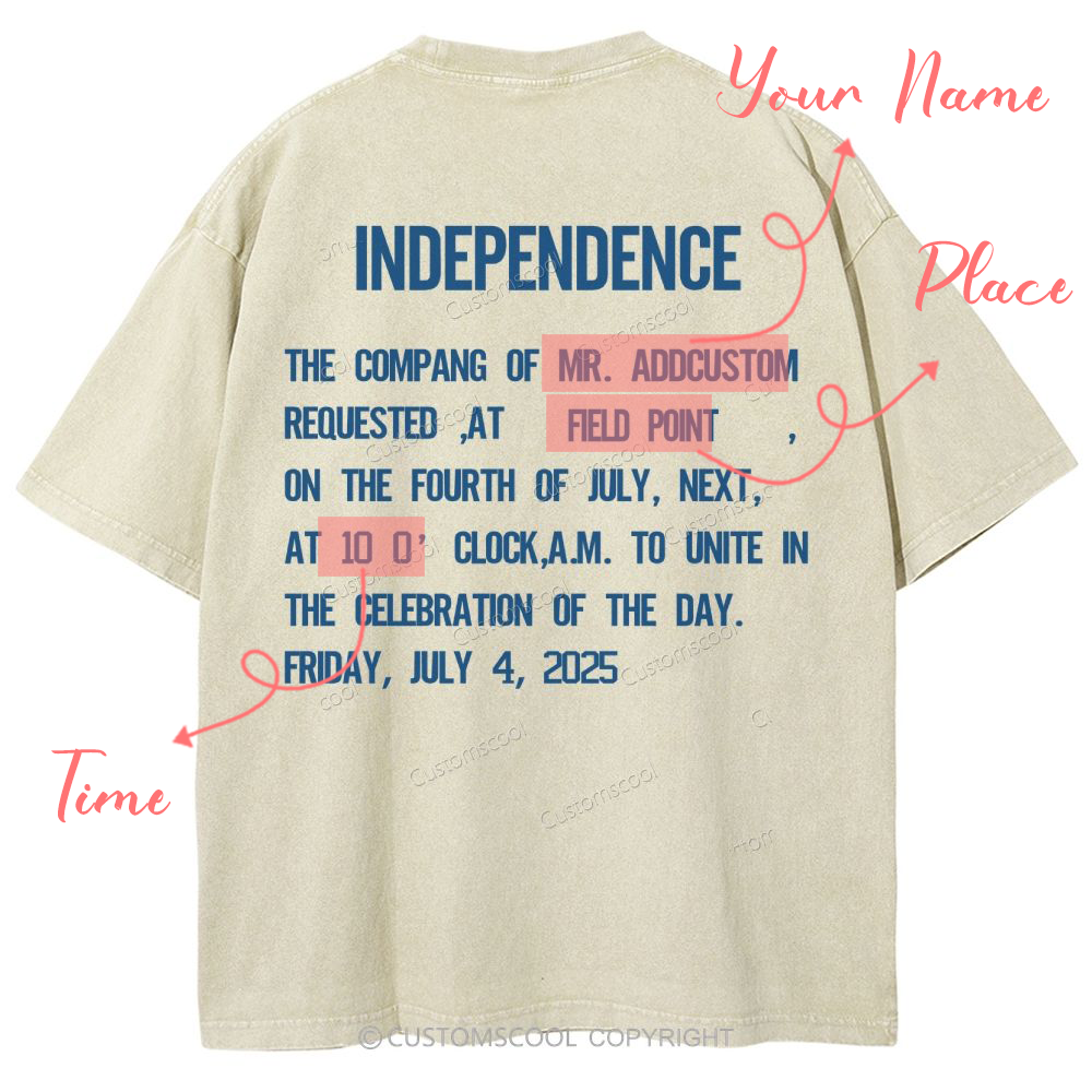 Independence Day Invitation Card To Add Customization Name Time And Location Unisex Fit Washed T-Shirt