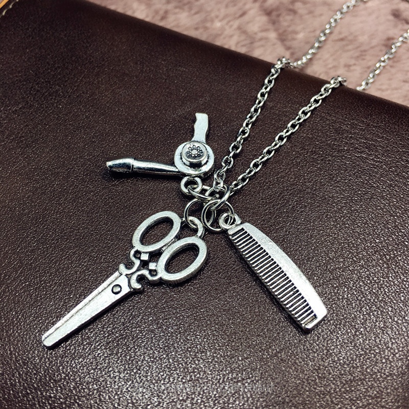 Hair Dryer Comb Scissors Stylist Necklace Customscool