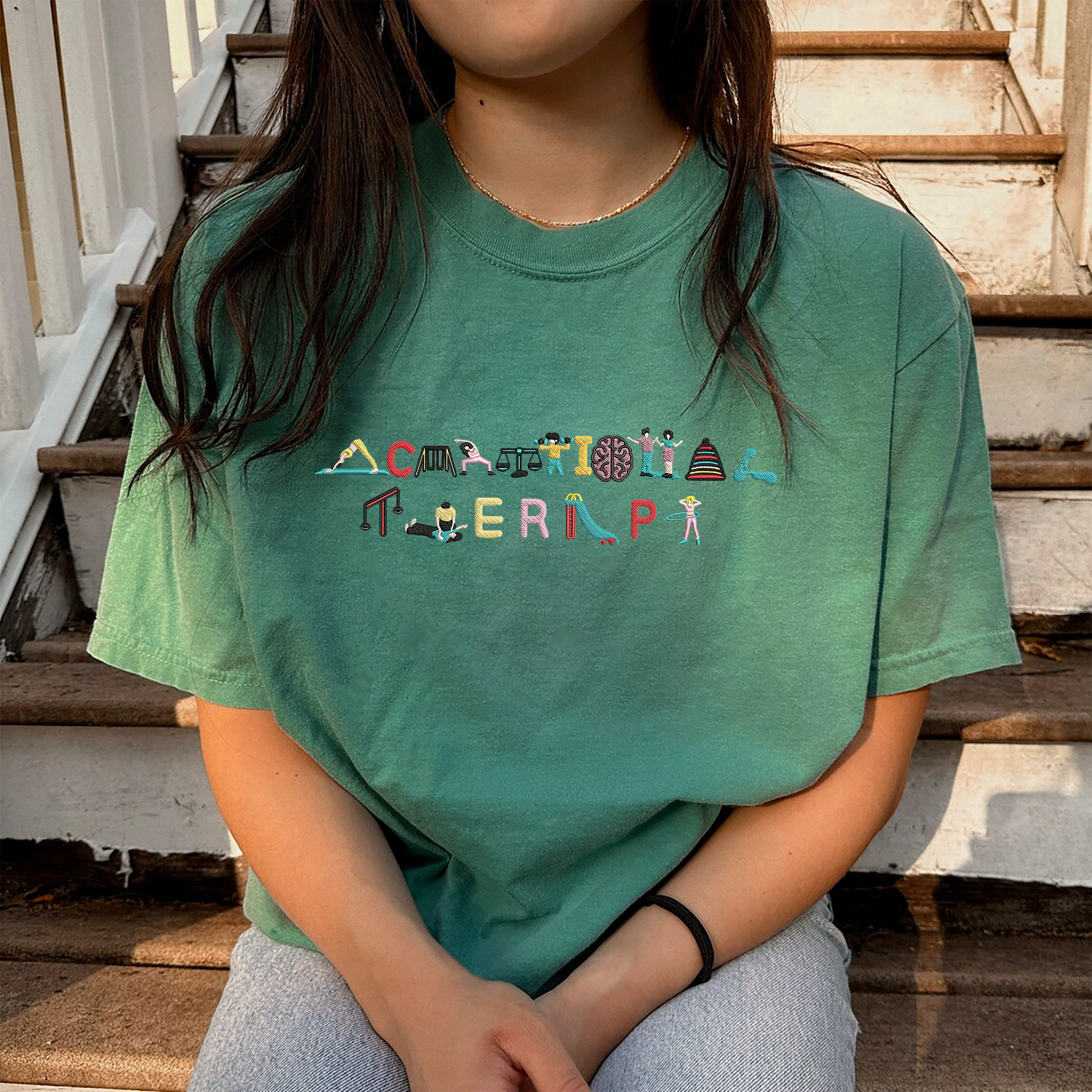 Occupational Therapy Embroidered Unisex Fit Washed T-Shirt