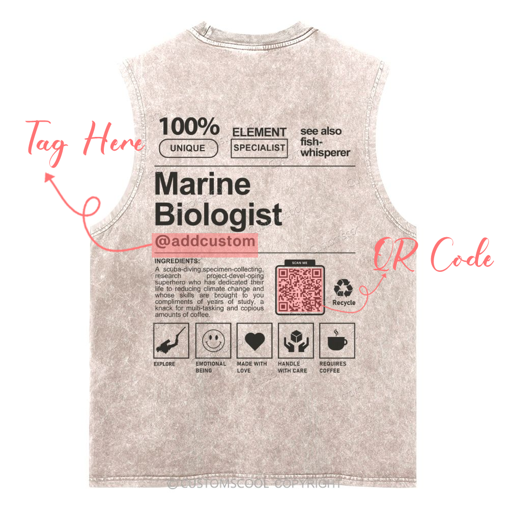 Marine Biologist Addcustom OR Code Unisex Washed Tank Top Customscool