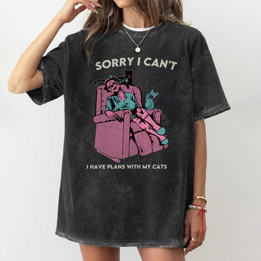 Sorry I Can't Ihave Plans With My Cats Vintage Snowflake Washed T-Shirt