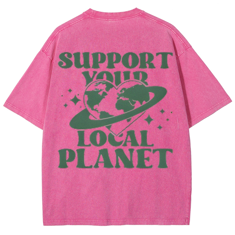 Support  Your Local Planet Vintage Snowflake Washed T-Shirt Customscool