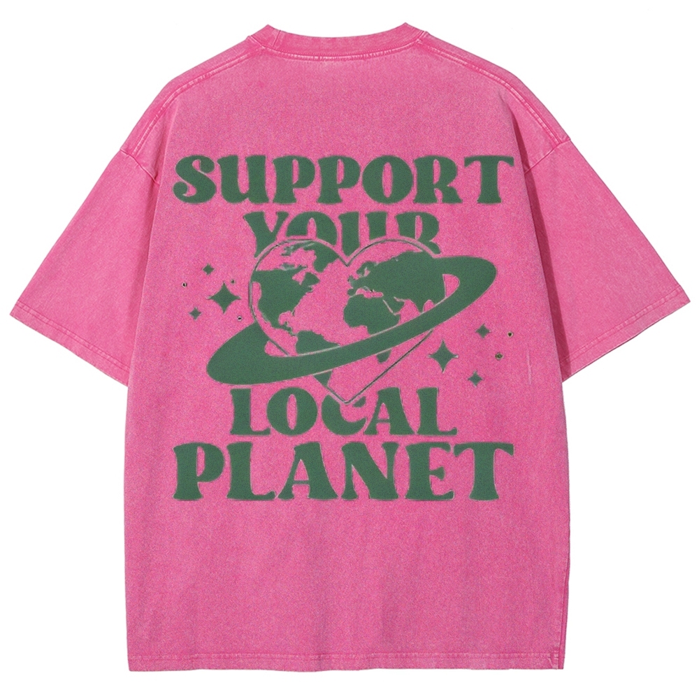 Support Your Local Planet Vintage Snowflake Washed T-Shirt Customscool