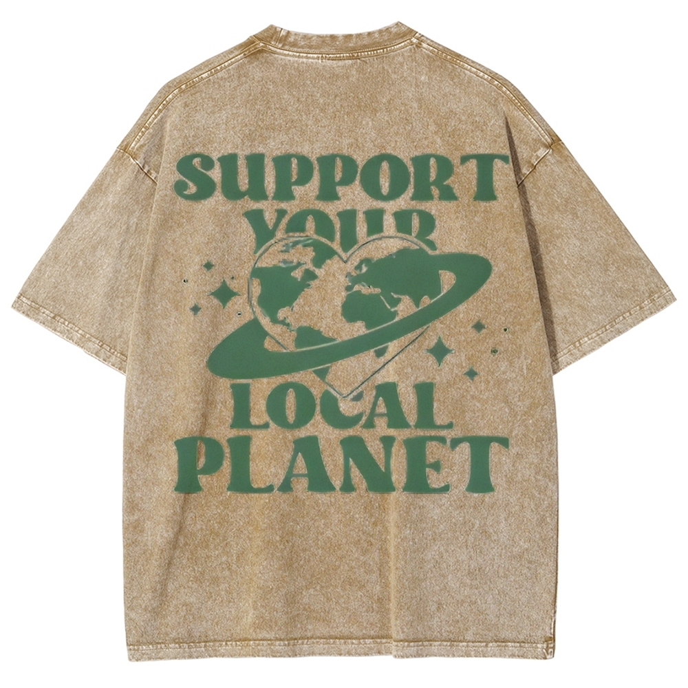 Support Your Local Planet Vintage Snowflake Washed T-Shirt Customscool