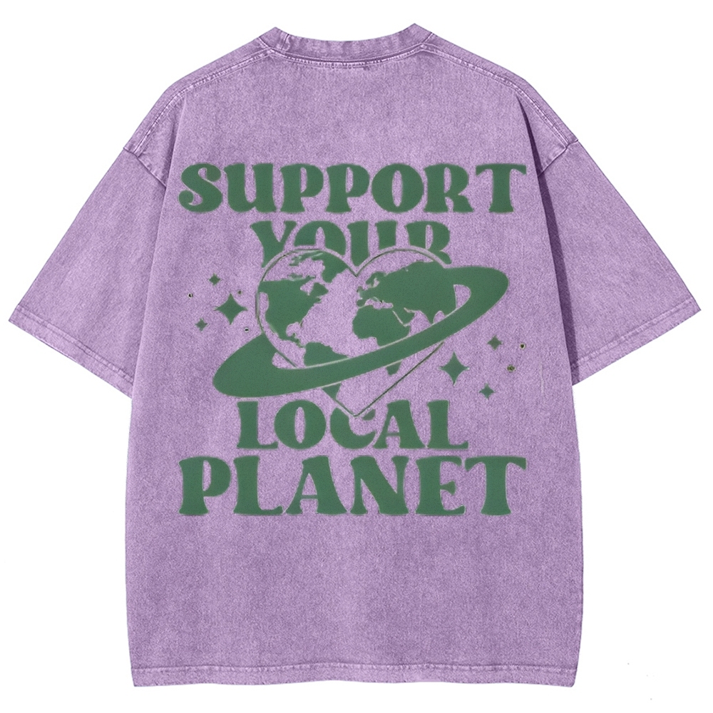 Support Your Local Planet Vintage Snowflake Washed T-Shirt Customscool