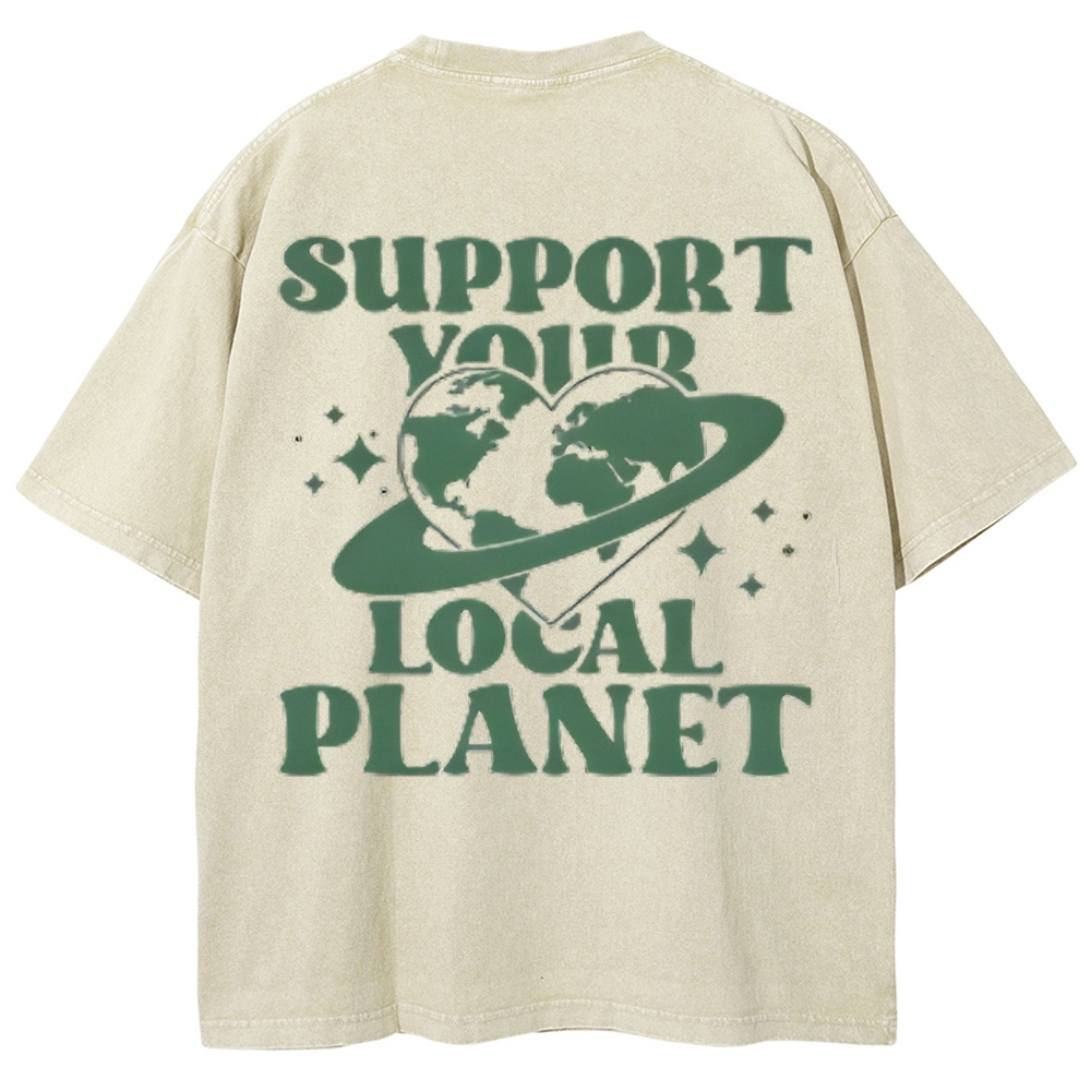 Support Your Local Planet Vintage Snowflake Washed T-Shirt Customscool