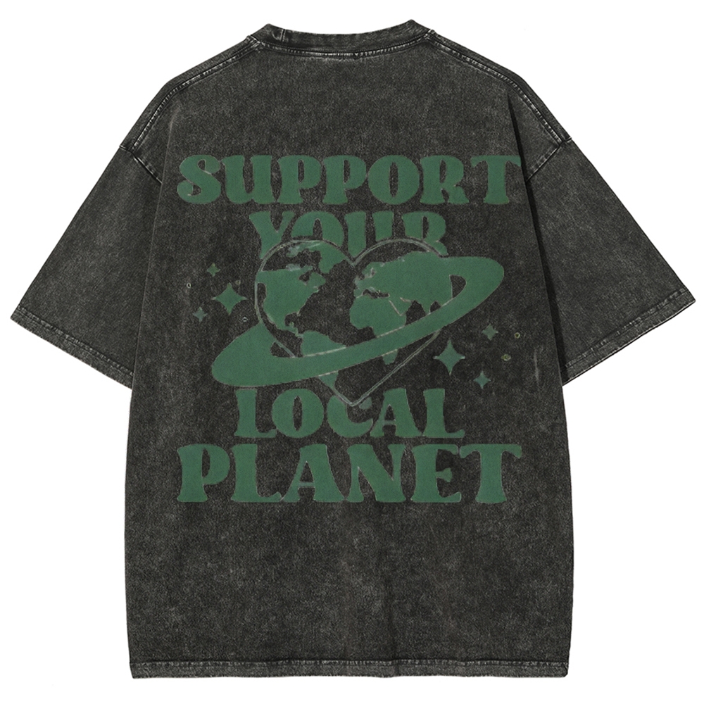Support  Your Local Planet Vintage Snowflake Washed T-Shirt Customscool