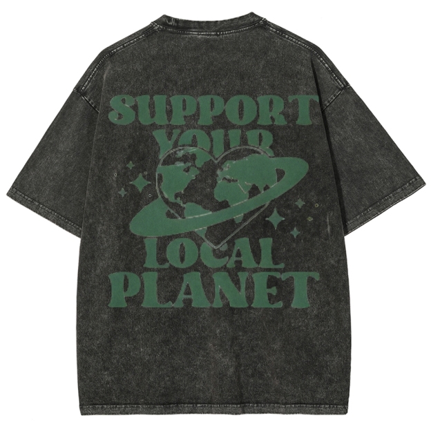 Support  Your Local Planet Vintage Snowflake Washed T-Shirt Customscool