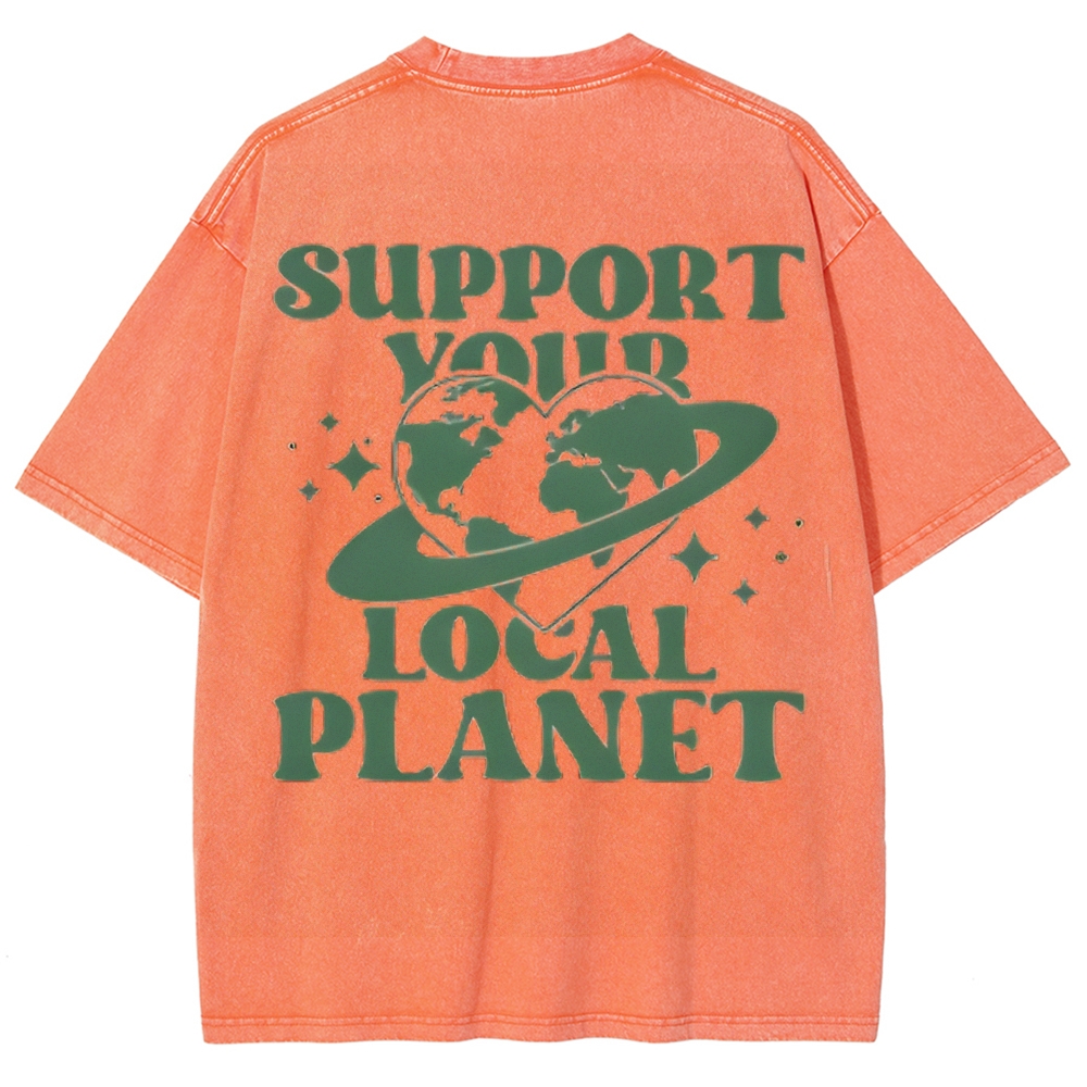 Support  Your Local Planet Vintage Snowflake Washed T-Shirt Customscool