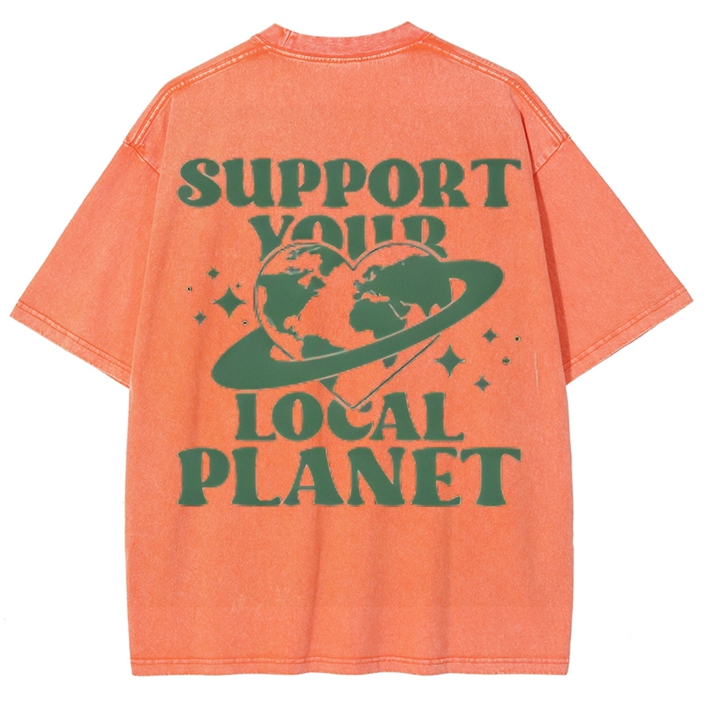 Support Your Local Planet Vintage Snowflake Washed T-Shirt Customscool