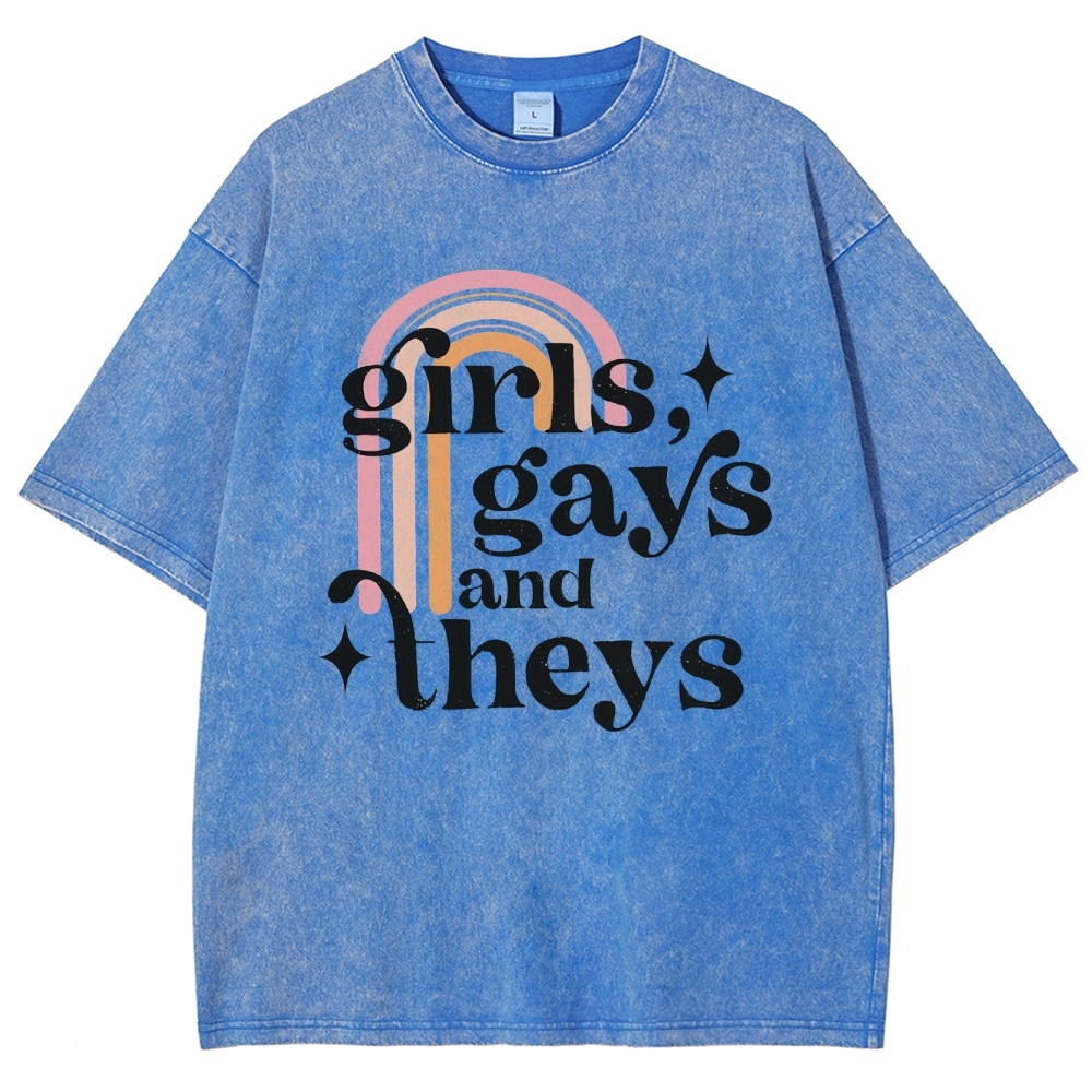 Girls Gays And Theys Vintage Snowflake Washed T-Shirt