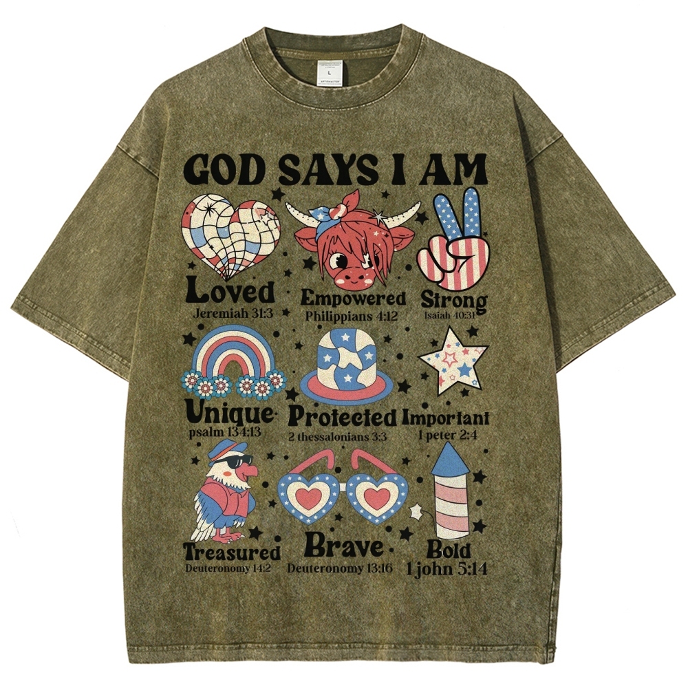 God Says I Am Vintage Snowflake Washed T-Shirt