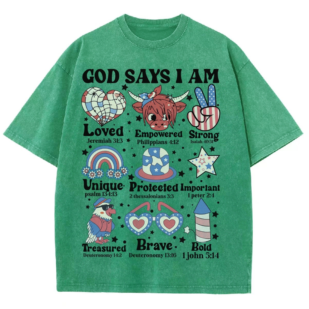 God Says I Am Vintage Snowflake Washed T-Shirt