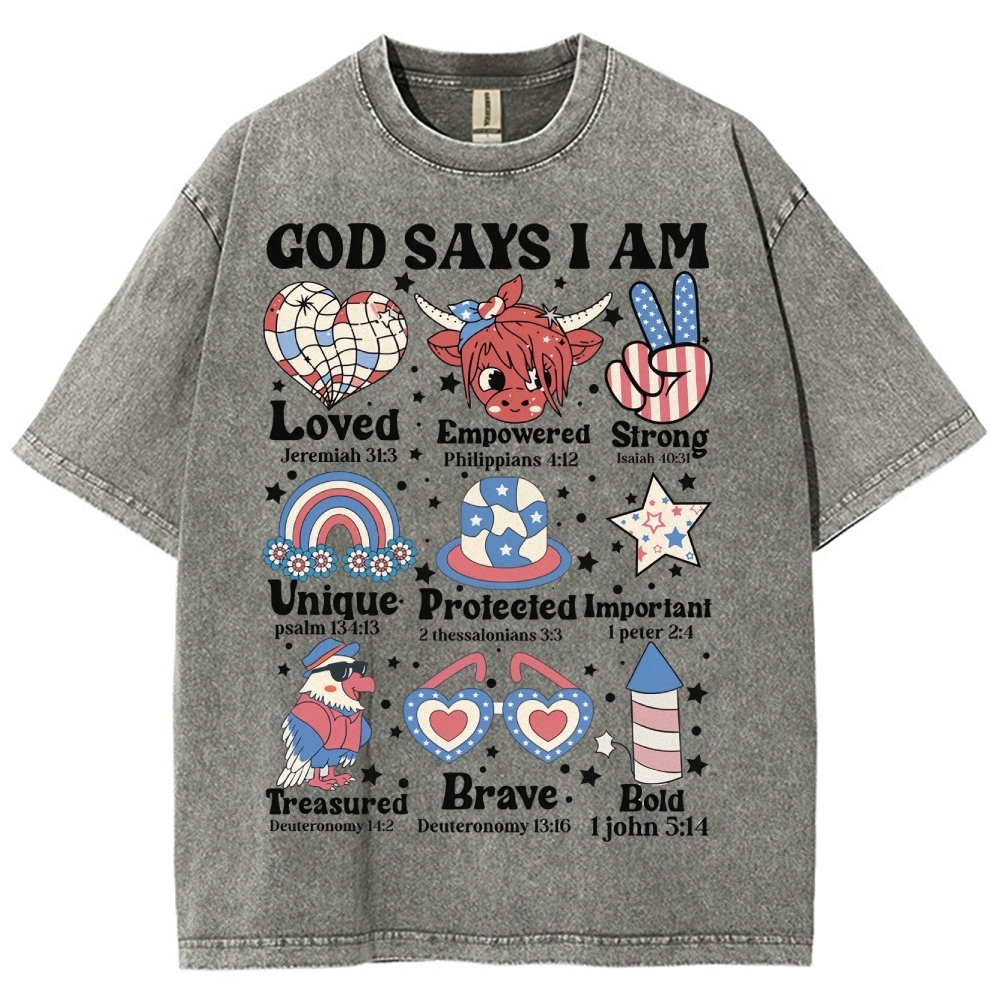 God Says I Am Vintage Snowflake Washed T-Shirt