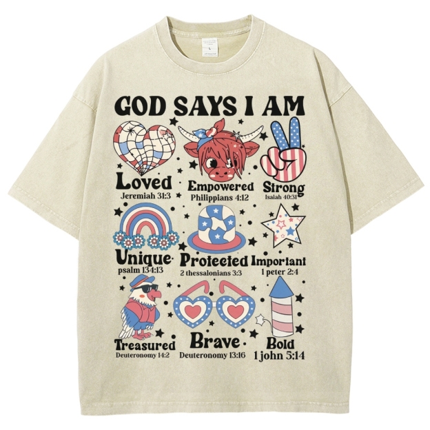God Says I Am Vintage Snowflake Washed T-Shirt