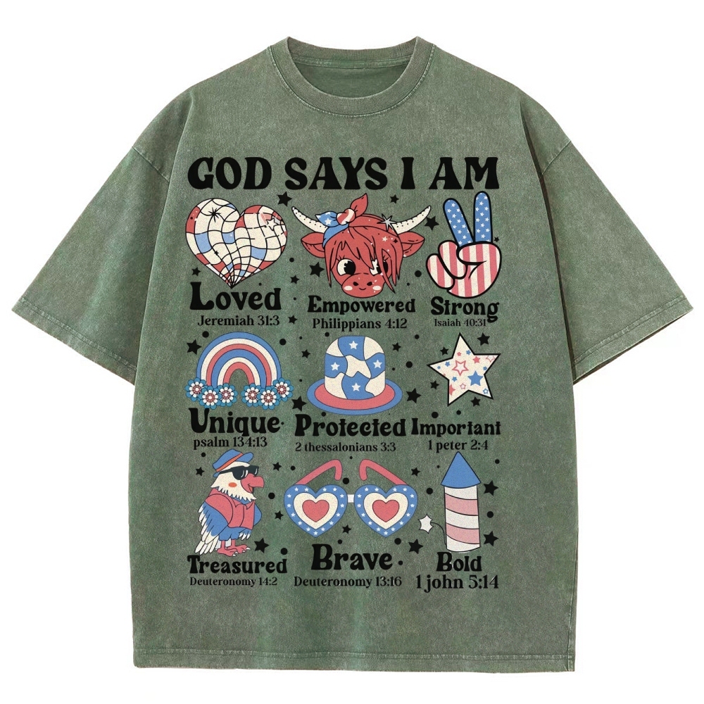 God Says I Am Vintage Snowflake Washed T-Shirt
