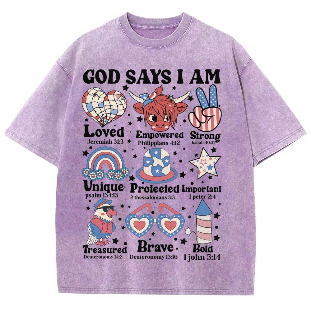 God Says I Am Vintage Snowflake Washed T-Shirt
