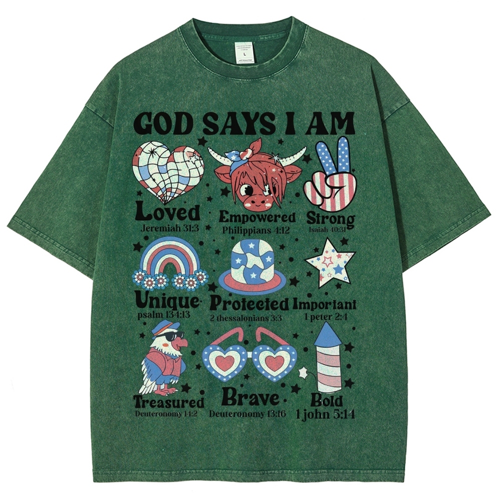 God Says I Am Vintage Snowflake Washed T-Shirt