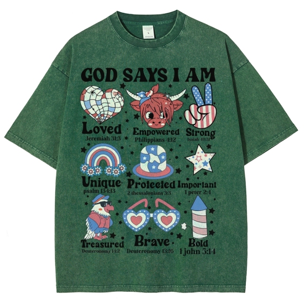 God Says I Am Vintage Snowflake Washed T-Shirt