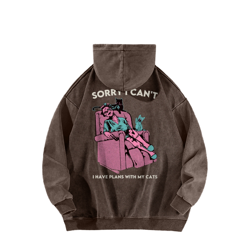 Sorry I Can't I Have Plans With My Cats Washed Hoodie