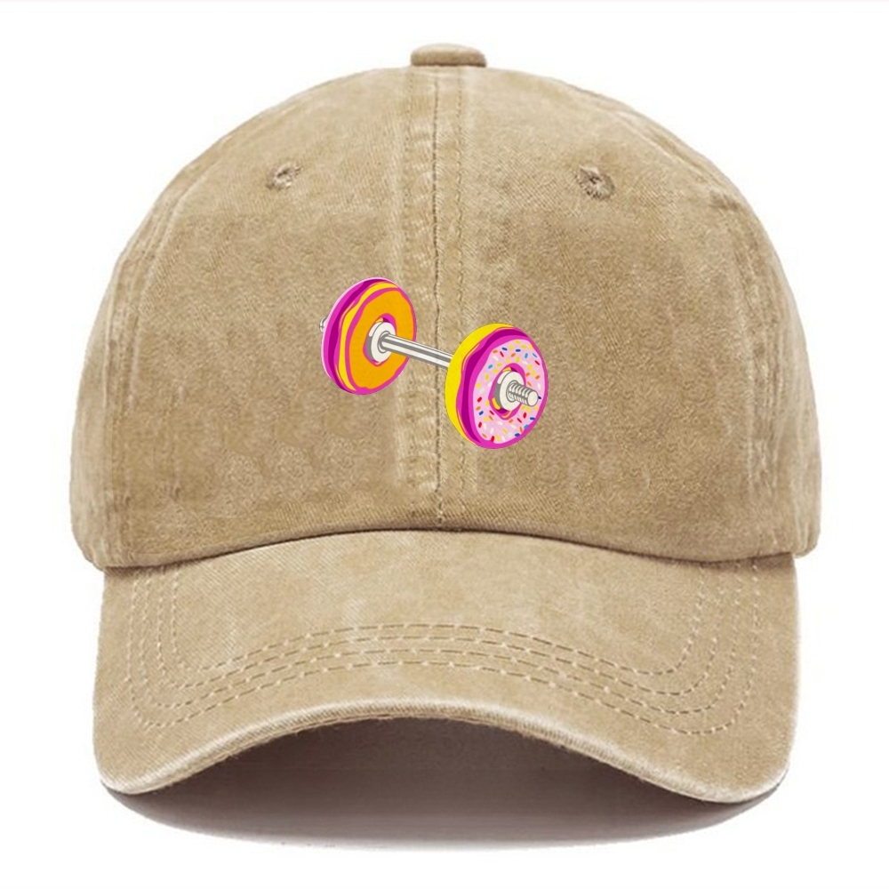 Donut Barbell Unisex Vintage Casual Washed Cap Customscool