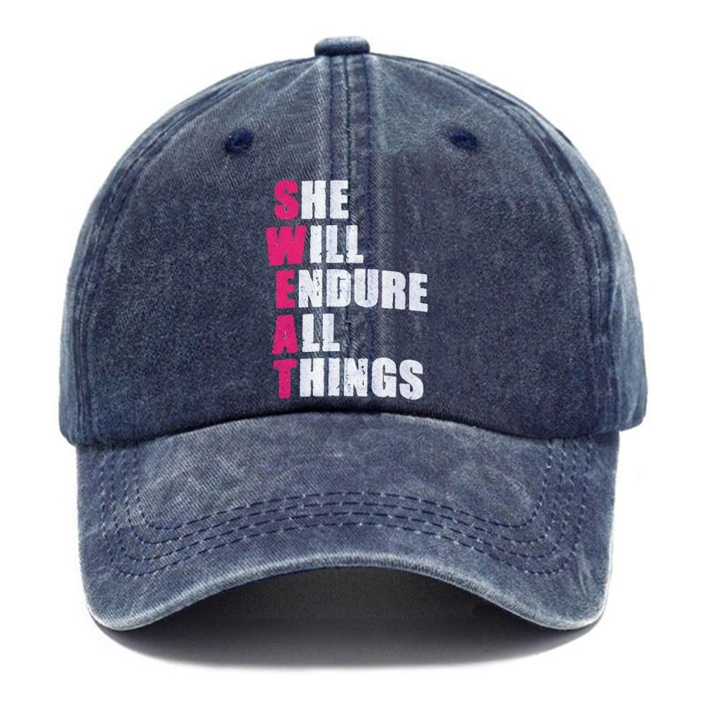 She Will Endure All Things Unisex Vintage Casual Washed Cap Customscool