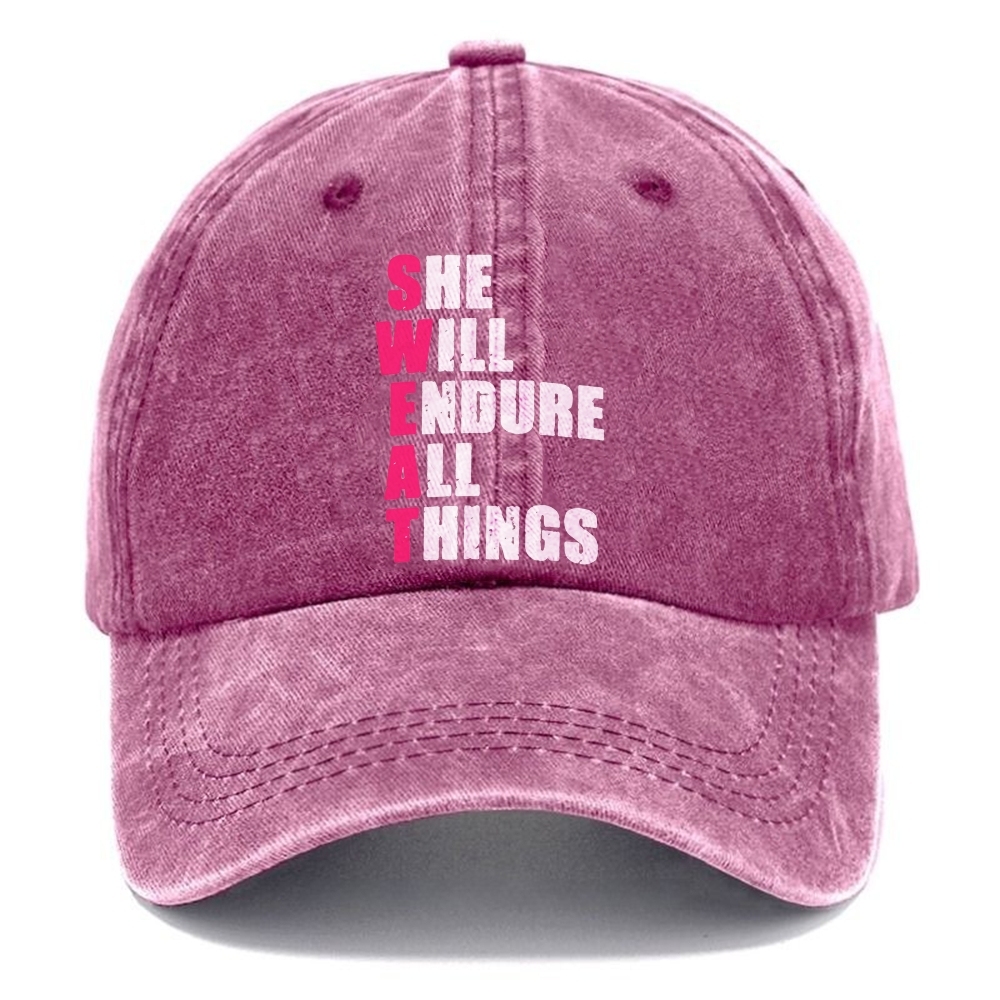 She Will Endure All Things Unisex Vintage Casual Washed Cap Customscool