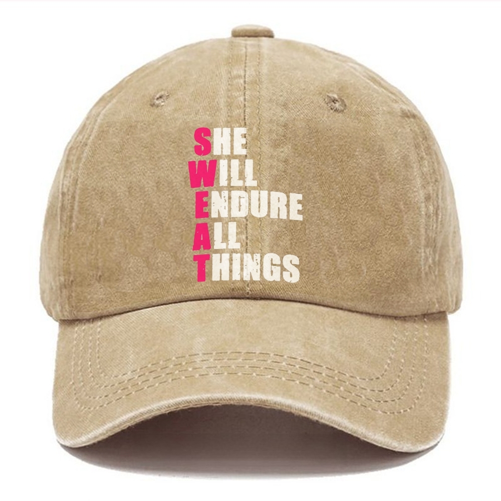 She Will Endure All Things Unisex Vintage Casual Washed Cap Customscool