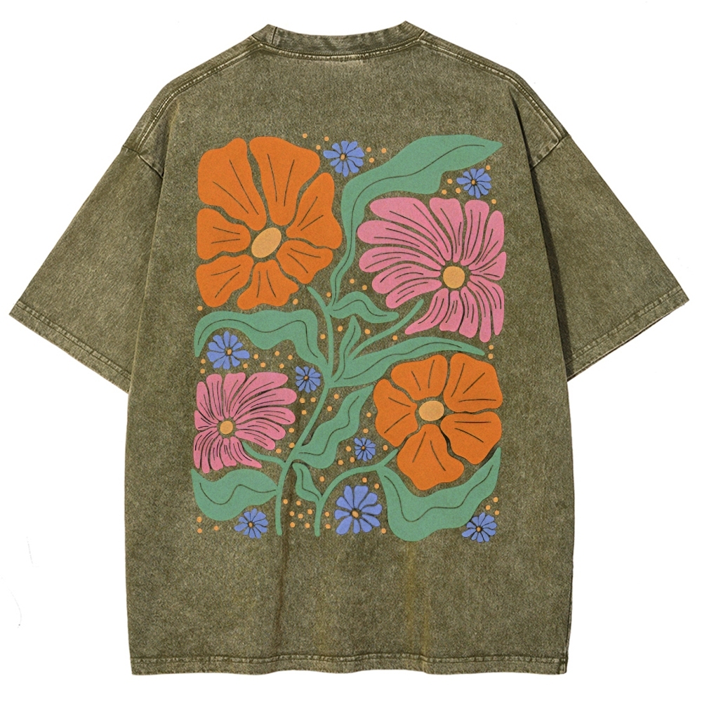 Flower Vintage Snowflake Washed T-Shirt