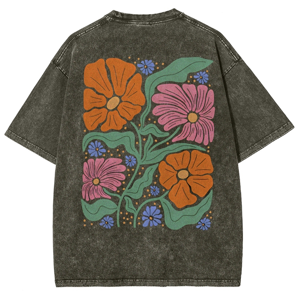 Flower Vintage Snowflake Washed T-Shirt
