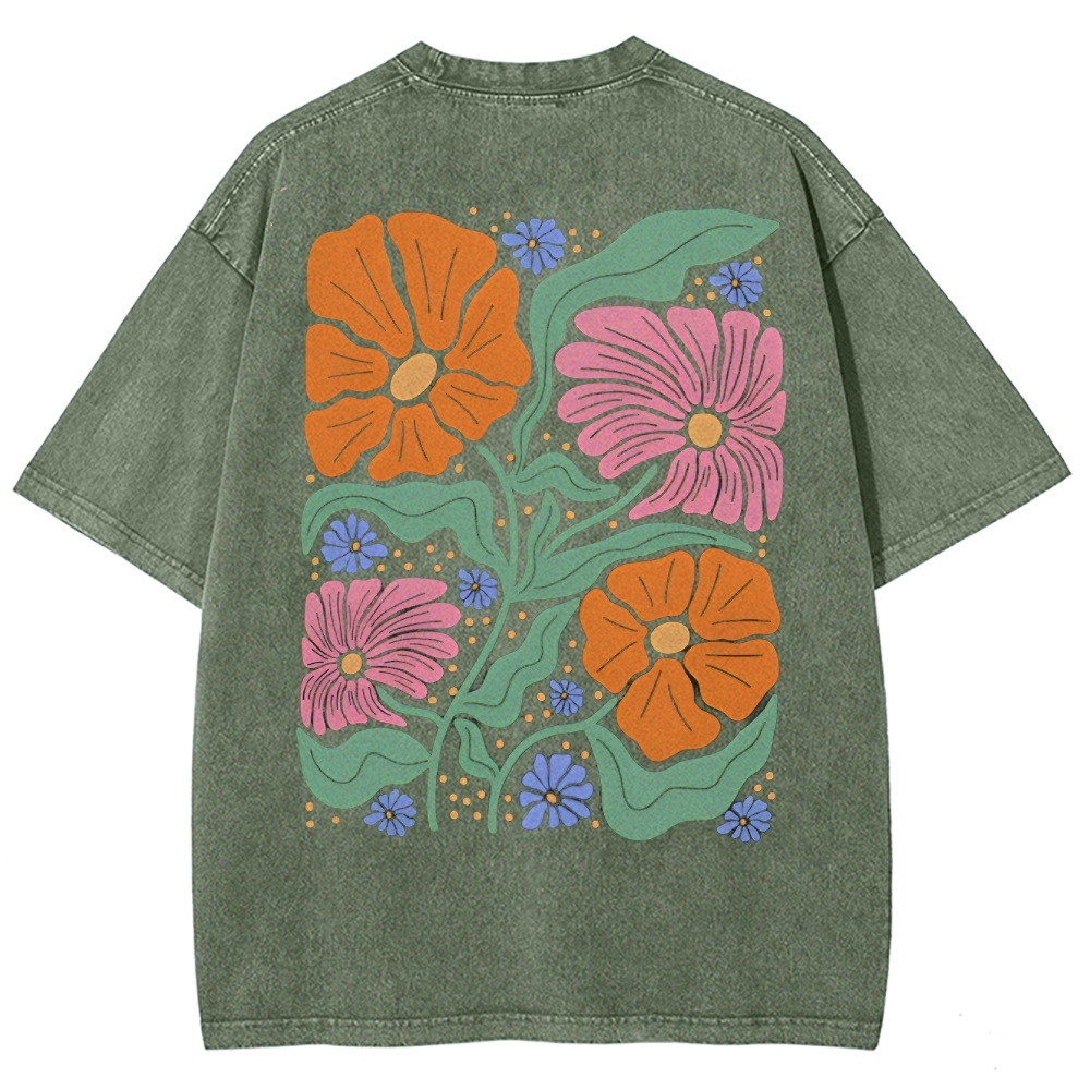 Flower Vintage Snowflake Washed T-Shirt